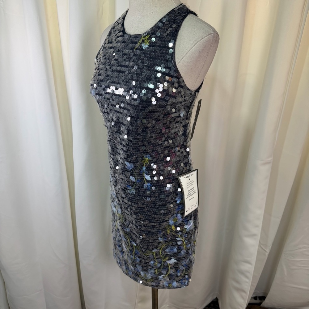 NWT Aidan by Aidan Mattox ‘Floral Embroidered Sequin Dress’ in “Dusty Blue” Sz 2 - Picture 7 of 16